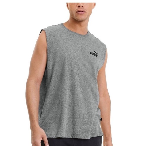 Puma Men's Ess Logo Graphic Sleeveless T-Shirt -Med Grey Heather- men’s shirt XL - Picture 2 of 8